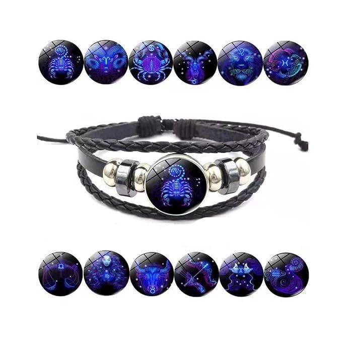 Zodiac Adjustable Black Leather Bracelet