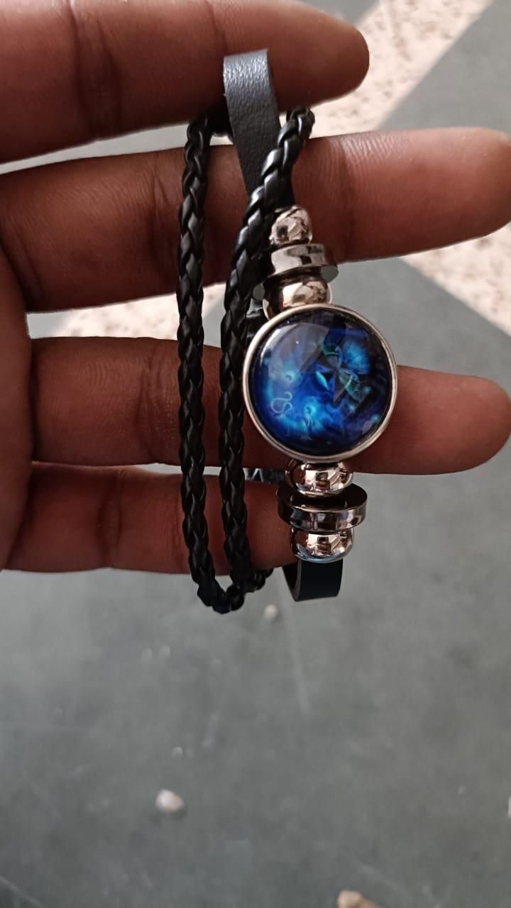 Zodiac Adjustable Black Leather Bracelet