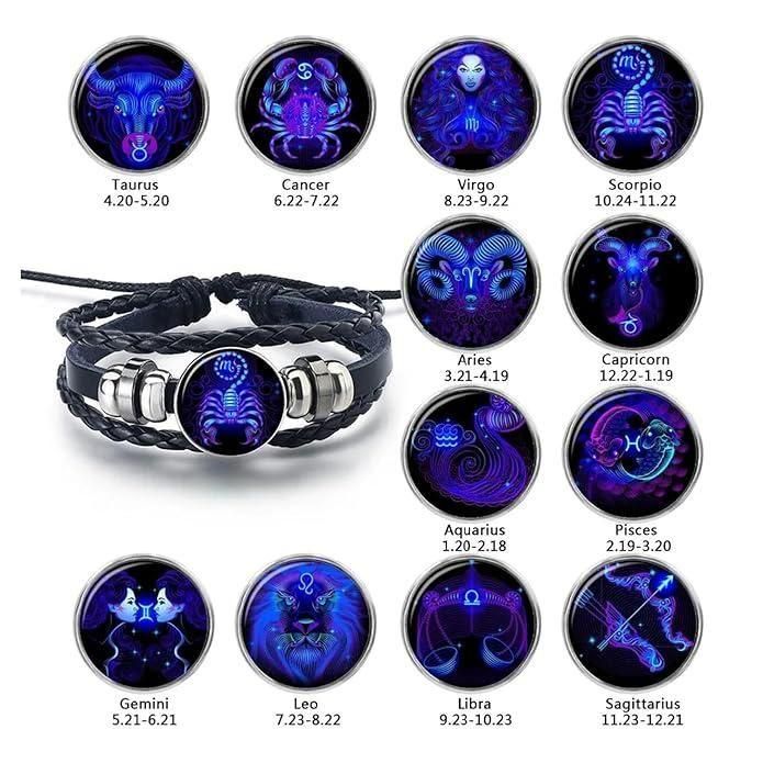 Zodiac Adjustable Black Leather Bracelet