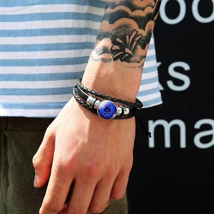 Zodiac Adjustable Black Leather Bracelet