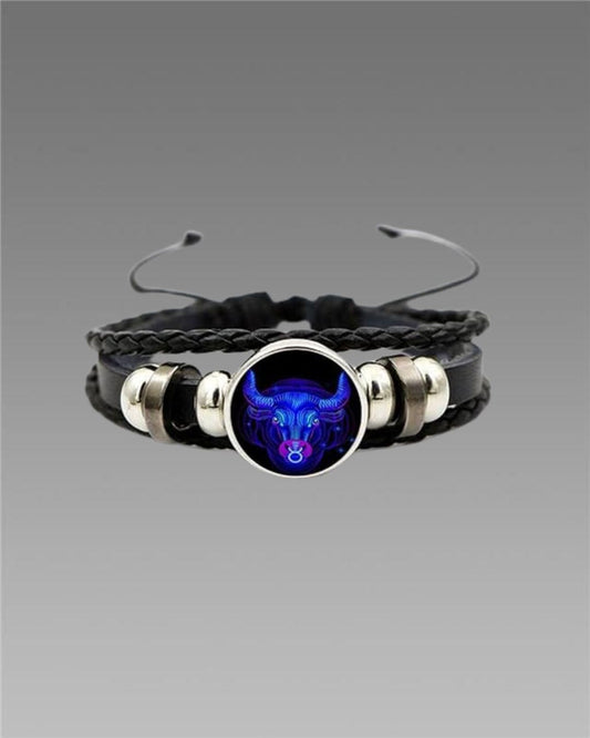 Zodiac Adjustable Black Leather Bracelet