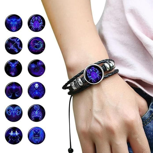 Zodiac Adjustable Black Leather Bracelet
